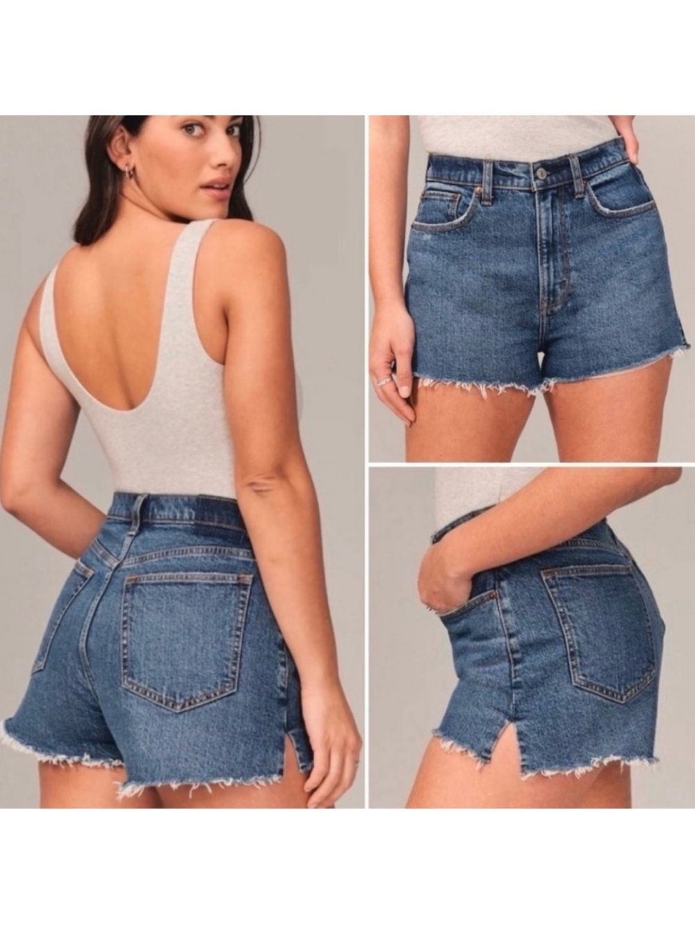Abercrombie High-Rise Frayed Hem Denim Mom Shorts